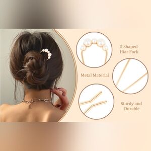 Elegant Gold & Faux Pearl U-Shaped French Hair Pin BNIB